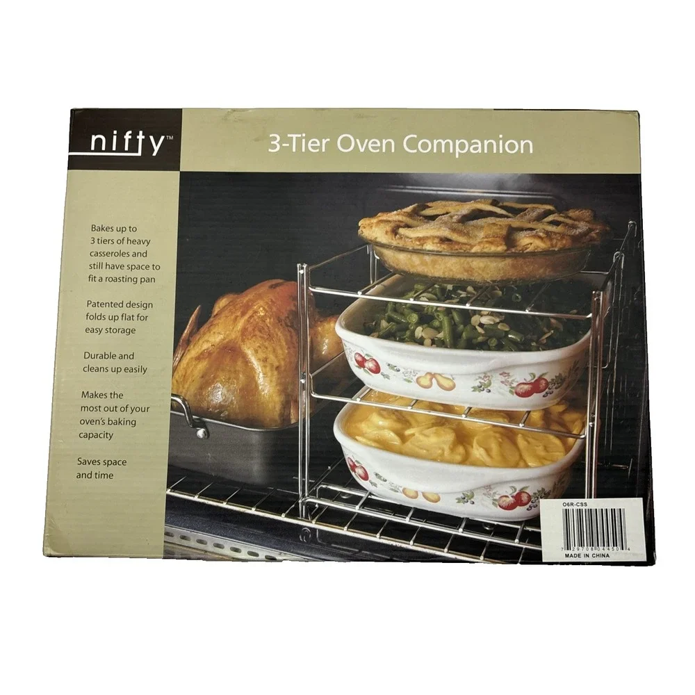Nifty 3-Tier Oven Companion Rack Space Saver Folding Bake Rack‎ New Open Box